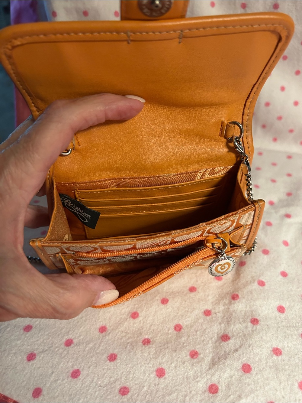 Brighton Orange Heart-Print Crossbody Bag with Silver Chain - Picture 2 of 2